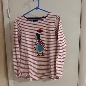 Joules Red and White Striped Long Sleeve Top with Duck Design
